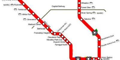 Washington dc metro rooi lyn kaart