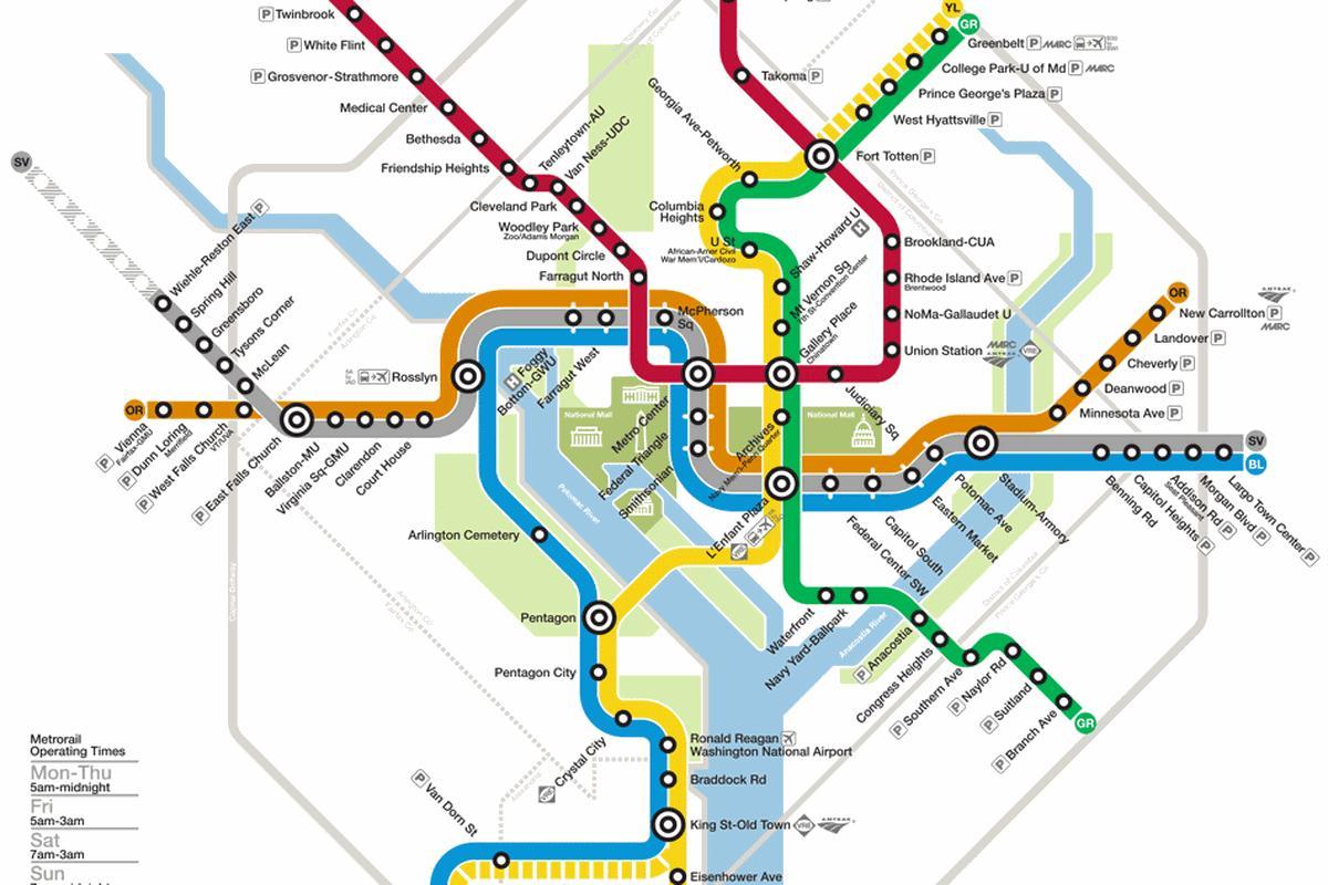 washington dc metro-stelsel kaart