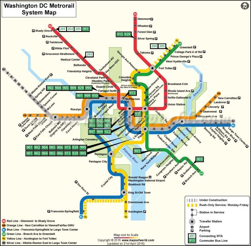 washington dc tram kaart