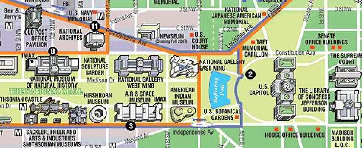 kaart van washington dc museums en monumente