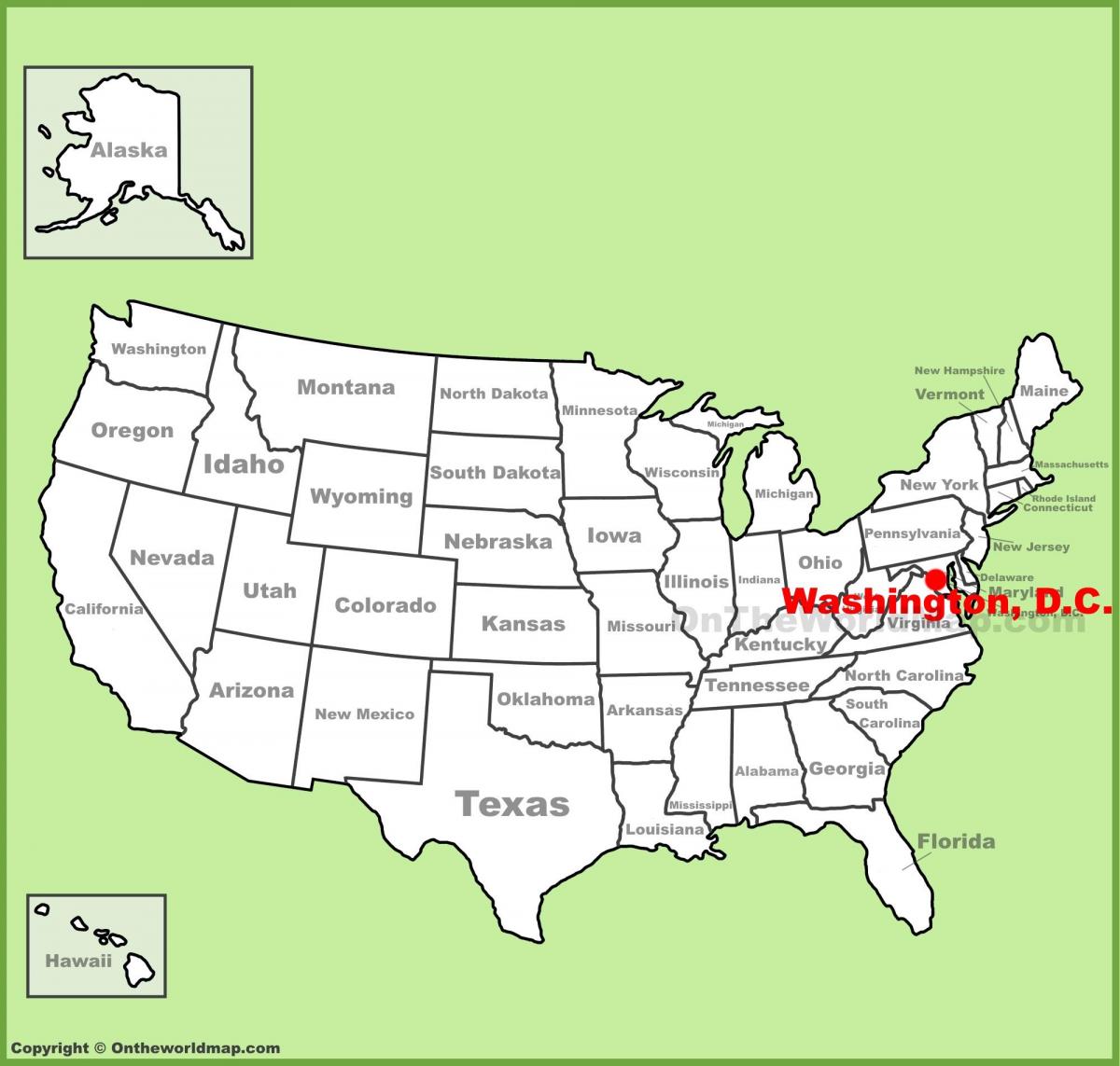 washington dc geleë verenigde state van amerika kaart
